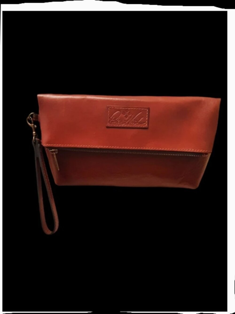 Patricia Nash Burnt Orange Leather Wristlet – Signature Logo Patch – Full‑Grain